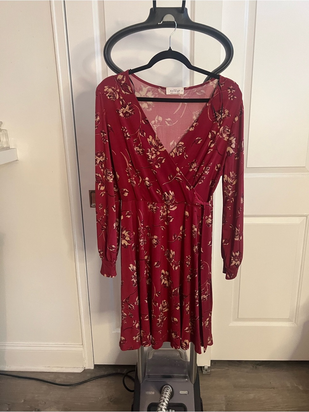 Kaileigh Burgundy Floral Wrap-Style Long Sleeve Dress